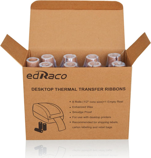 8 2.52" 244'(64mm 74m), 0.5 Rolls Desktop Thermal Transfer Ribbons -Enhanced Wax, x x Core, for Zebra Desktop Printer