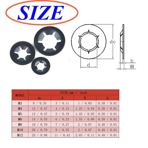 260pcs 7 Size Internal Tooth Starlock Washers Locking Washer Assortment Kit, Black Oxide Finish