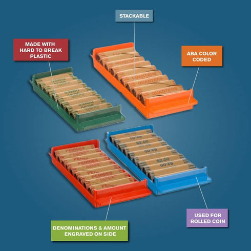 Set Port-A-Count BankSupplies Plastic Rolled Coin Storage Trays Penny Nickel Dime Quarter Coin Tray Rolled Coin Holder