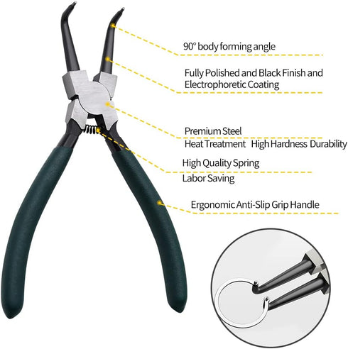 Snap Ring Pliers Set, 2pcs 7" Heavy Duty Internal/External Circlip Pliers Kit with Bent Jaw for Ring Remover