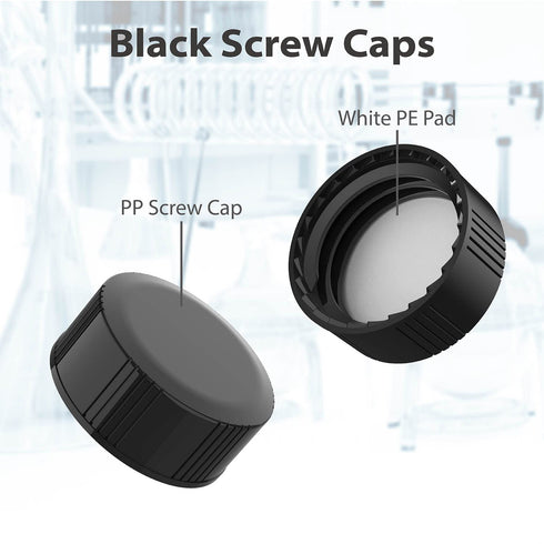 FOUR E'S SCIENTIFIC 100 Pack 20ml Clear Glass Sample Vials - 0.7Oz with Black PP Screw Caps for Lab and Essential Oils