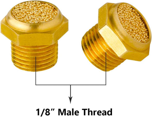 Quickun Pneumatic Muffler Silencer, 1/8” Male Thread Brass Air Exhaust Muffler (Pack of 3)