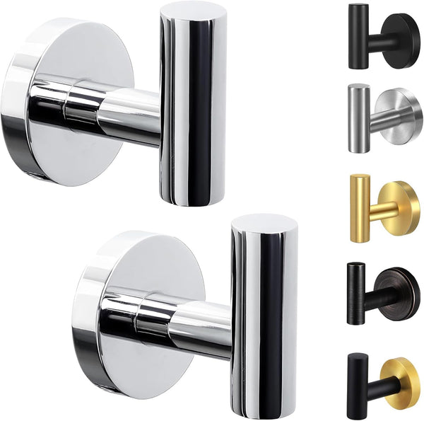 Towel Hooks for Bathroom, 2 Packs Wall Mount Towel Holder, Black Matte Stainless Steel Heavy Duty Towel Hook
