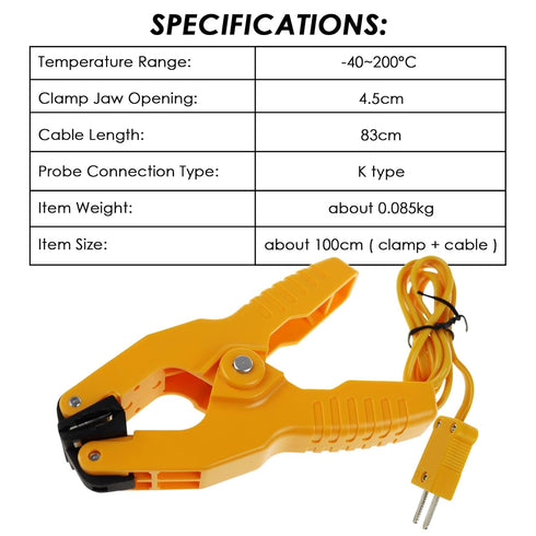 HVAC K-Type Thermocouple Temperature Clamp, Multimeter Sensor Probe, Fieldpiece Jaw Clip Plumbing Clamp