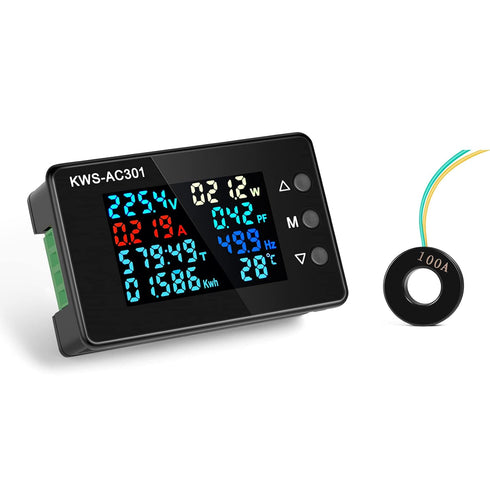 AC Voltmeter Ammeter - AC 50-300V 0-100A Digital Multimeter with Closed Current Transformer, 8 In 1