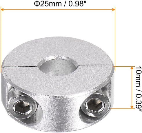 HARFINGTON 2pcs Double Split Shaft Collar for 8mm Shaft, Set Screw Clamp-On Collars for Machine Tools and Industry