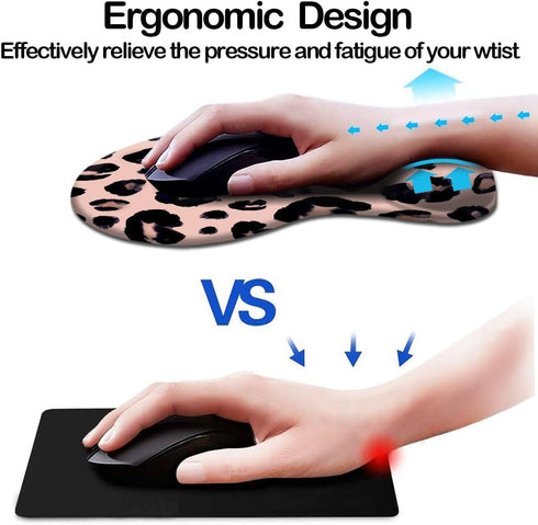 Ergonomic Mouse Pad with Wrist Support and Coaster,Mouse Pads with Non-Slip PU Base for Home Office Working Studying Easy Typing & Pain Relief Leopard by DOOKE