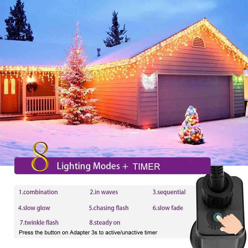 YASENN 100LED 9.9Ft Icicle String Lights, 8 Lighting Modes with Timer, Connectable Fairy Plug-in for Christmas
