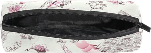 AUUXVA Floral Paris Eiffel Tower Pencil Bag, Zipper Pouch Holder for School Work Office Makeup Brushes
