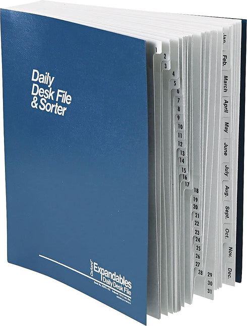Pendaflex DDF5OX Expanding Desk File, 1-31/Jan-Dec, Letter Size, Dark Blue Acrylic-Coated Pressboard