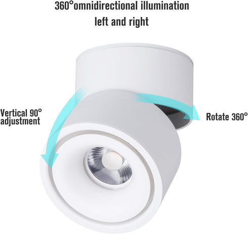 Vrnzau 360Adjustable 6000K 3000K 3000KWarm LED Ceiling Spotlight - Wall Light Ceiling Downlight COB Lighting LED Wall