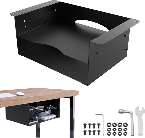 GOME Under Desk Storage Metal Shelf, Double Layer Adjustable Tray Organizer for Office Desks