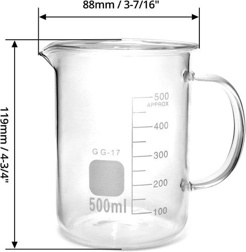 QWORK 500ml Beaker Mug with Handle, Borosilicate Glass Measuring Cup