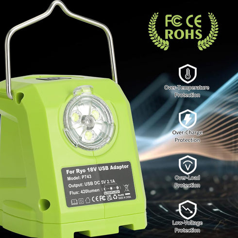 Battery Adapter for Ryobi 18volt One+ P107 P108 Li-ion Battery, Portable Power Source Converter with Dual USB Phone