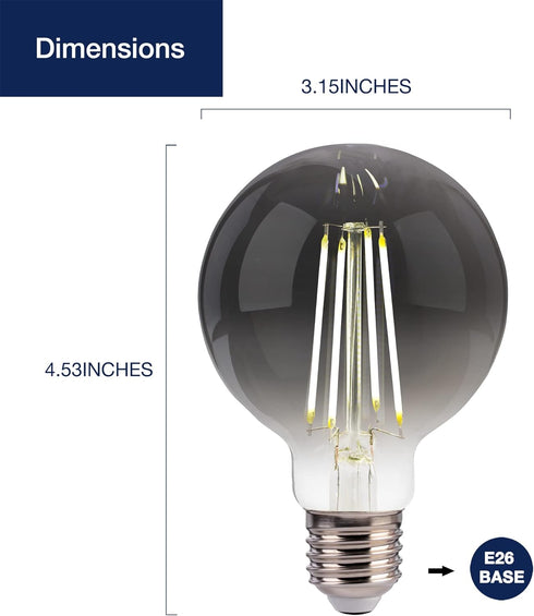 FLSNT Globe LED Edison Bulbs, 5000K Daylight, 4W (40W Equivalent), E26 Base, 300LM, Smoky Grey Glass, 6 Pack