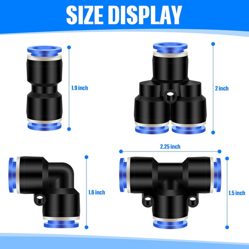 Push to Connect Fittings Air Line Fittings Kit, 60 Pieces Quick Release Pneumatic Connectors, Blue, 1/2 Inch OD