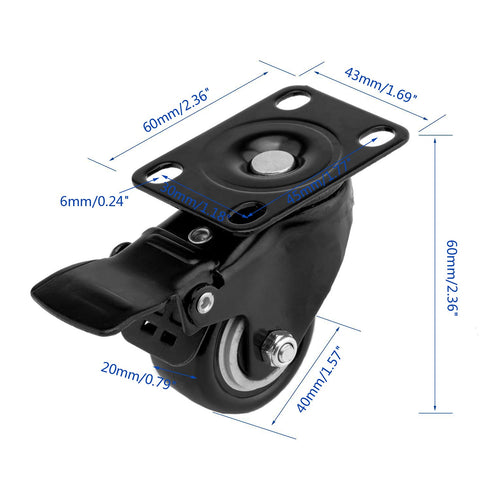 4 PCS 1.5 Inch Heavy Duty Caster Wheels, Polyurethane PU Rubber Swivel Casters, 400lb Capacity, Black