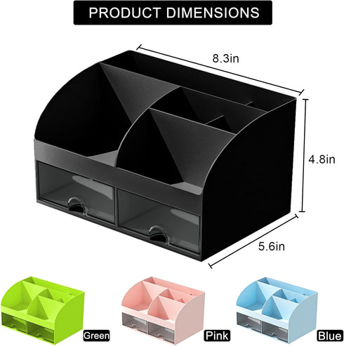 Desk Organizer and Accessories with 6 Compartments and 2 Drawers, Plastic Makeup Organizer, Pen Holder for Desktop Storage, Desk Organization for School, Home, Office Supplies (Black) by COMFYROOM