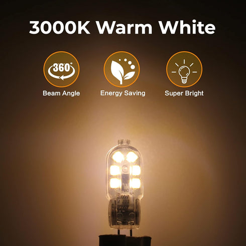 YUIIP G4 LED Bulb, AC/DC 12V JC G4 Bi Pin Bulb, Warm White 3000K 20W Halogen Replacement, Non-Dimmable, 5-Pack
