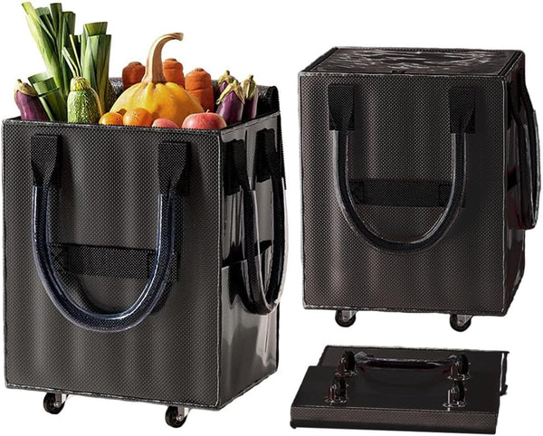 Chpbolly Rolling Shopping Tote Bag with Wheels Collapsible Hand-Pulled Trolley Reusable Grocery Bag