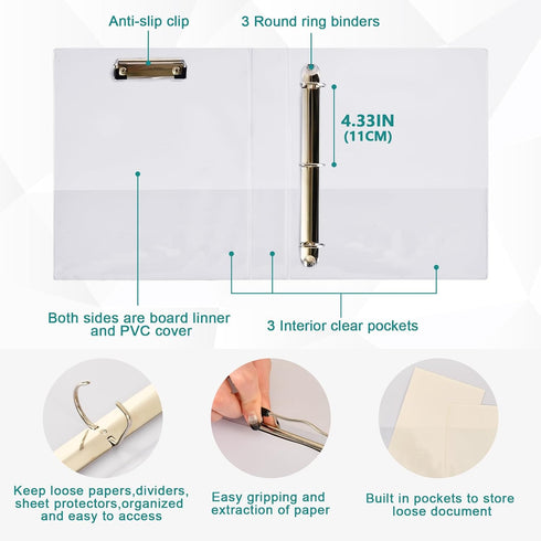 Aslsiy 3 1.5 Inch Kids Ring Binder Light Salmon Pale Turquoise Ice Cream Girls Round Clipboard Binder Decorative
