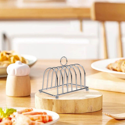 6 Toast Rack, Slice Bread Holder, Stainless Steel Toast Holder Stand with Ball Feet and Carry Handle (Silver)