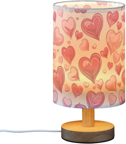 ALAZA Bedside Table Lamp for Bedroom Pink Love Hearts Nightstand LED Light Lamps with USB Port Linen Fabric Shade Table