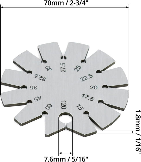 QWORK Bevel Gauge, Stainless Steel Axe Angle Gauge, Round Shape Knife Angle Finder for Measuring Knife Angle