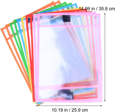 Set Grommet TEHAUX Dry Wipe Bag Pcs Reusable Dry Erase Pockets School Office with Corner Metal Marker Pen Holder Random