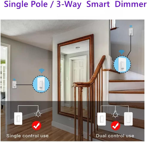Dimmer 3-Way/Single (3-Way Dimmer 1-Pack) Nexete Smart Wi-Fi Switch, Dim Lighting from Anywhere, in-Wall, Pole No Hub