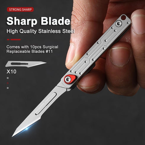 Small Keychain Knife, Mini Folding Pocket Knife with 10pcs Replaceable Surgical Blades, Scalpels Utility Knives, EDC Box Cutter for Women and Men by Joycube