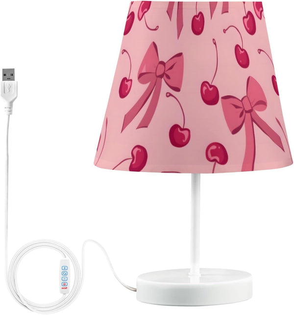 ALAZA Table Lamp Bow Cherry Pink Bedside Lamp for Bedroom LED Nightstand