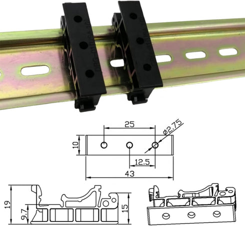 50 Sets C45 DIN Rail PCB Mounting Black Bracket Holder Clips for 35mm or 15mm Din Rail