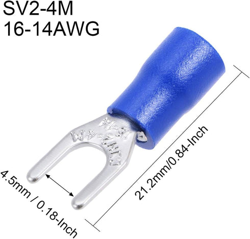 uxcell 1000Pcs SV2-4M Insulated Fork Spade U-Type Wire Connector Electrical Crimp Terminal 16-14AWG