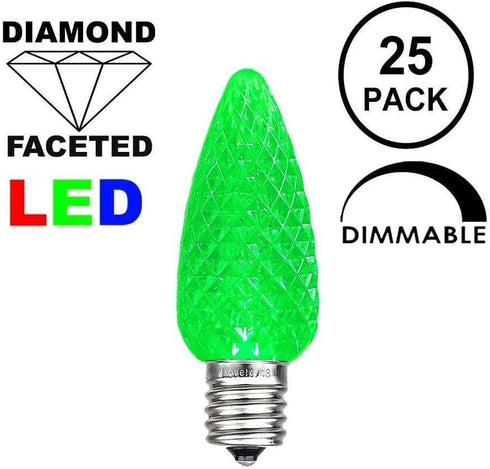 Novelty Lights 25PK C9 LED Faceted Ultra Bright Dimmable Outdoor Christmas Light Replacement Bulbs LED Replacement Bulbs, Led Bulbs, Outdoor Light Bulbs String Light Bulbs (Green) by Novelty Lights
