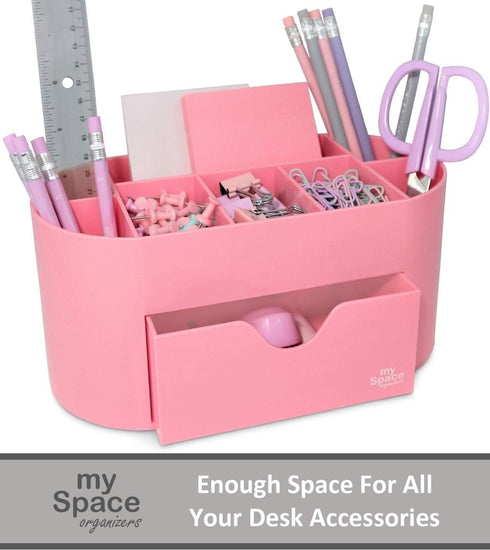 Pink Desk Organizer for Office Supplies, Desktop Organization for Room, College Dorm, Home School (Pink)
