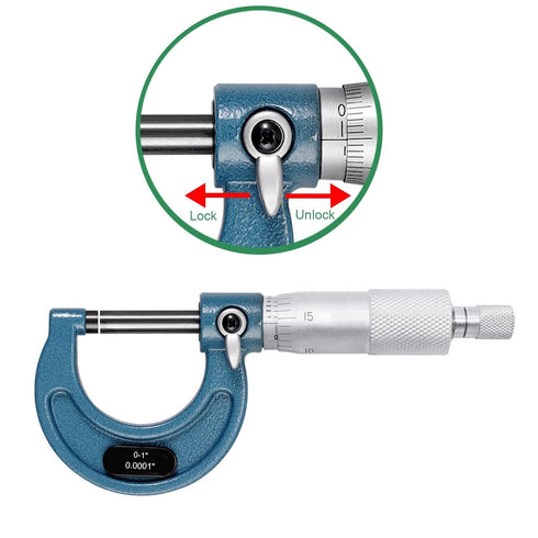 Outside Micrometer Set: 0-1" Machinist Micrometer with 0.0001" Graduation and Case