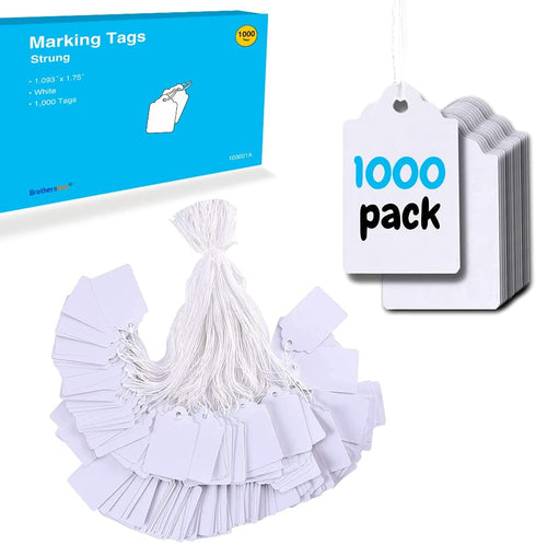 Brothersbox Price Tags with String Attached, 1000pcs White Marking Merchandise Hang Tags, 1.75 x 1.093 inch