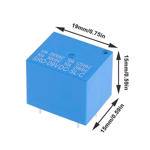 ECSiNG 10PCS 5-Pin Terminals 9VDC Power Relay - PC Board Relay for Industrial Control, Automotive Electronics