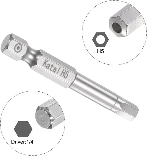 H5 Hex Screwdriver Bit, 1/4" Hex Shank, 2" Length Magnetic Security Screw Driver Power Tool