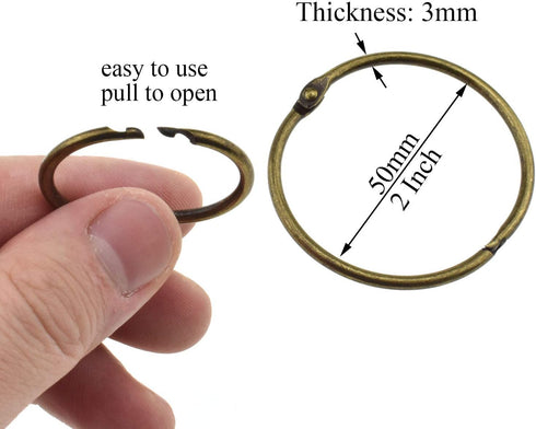 HAO PRO 12 Pack Extra Thick Loose Leaf Binder Rings, 2 Sizes, Bronze Metal Ring, 1" 2" Inside Width for Cards, Documents