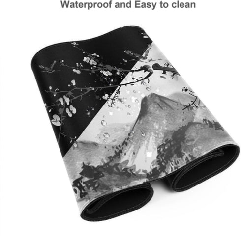 Black White Japanese Cherry Blossom Gaming Mouse Pad, 31.5 X 11.8 Inch XL Pink Cool Design Big Mousepad for Home Office