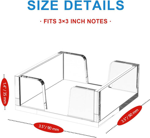 WINFFOR Acrylic Notepad Holder Dispenser - 3x3 in Sticky Note Memo Holder for Desk Organizer (W/O Pads) Office School