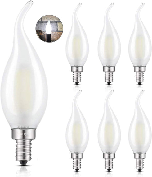 CRLight 2W 4000K LED Candelabra Bulb, 25W Equivalent, E12 Chandelier Dimmable, 6 Pack