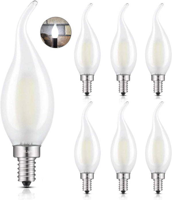 CRLight 2W 4000K LED Candelabra Bulb, 25W Equivalent, E12 Chandelier Dimmable, 6 Pack