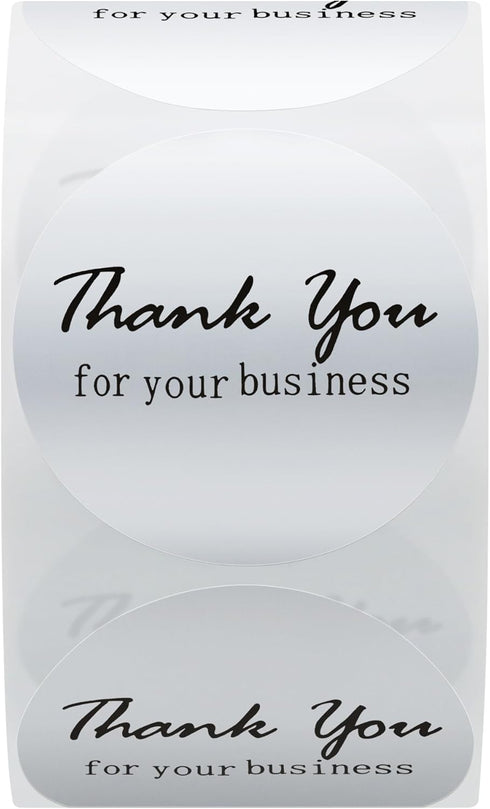 Hybsk Gold Foil Thank You for Your Business Stickers, 1.5" Round, Total 500 Labels Per Roll (Silver)