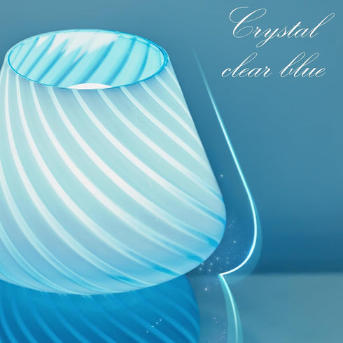 Bulb ONEWISH Mushroom Lamp, Small Table Lamp with Sea Blue Striped Glass, Nightstand Lamp Included