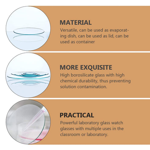 SOLUSTRE 8pcs Beaker Lid Glass Watch Instruments, Laboratory Glass Beaker Cover for Chemistry Glasses