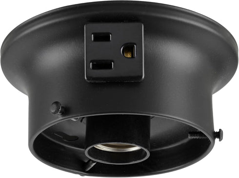 Aspen Creative 22103-01-1, 3-5/8" 4-3/4" 2" Flush Mount Ceiling Fixture Shade Holder Kit with Outlet in Matte Black