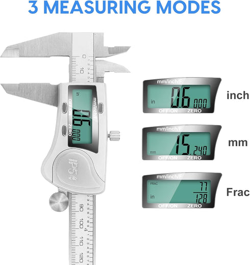 Digital Caliper Measuring Tool: IP54 Waterproof Electronic Micrometer with Large LCD Screen, 6 Inch